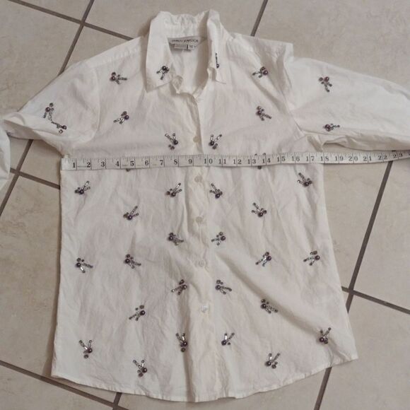 Dhruv Kapoor beaded buttondown long sleeve cotton shirt white Anthropologie XS - Picture 4 of 12